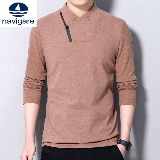 Navigare youth long-sleeved pullover casual solid color sweatshirt men's new velvet cationic V-neck slim spring and autumn outer wear 1619 Gray L Recommended weight 120-140Jin Jin equals 0.5 kg