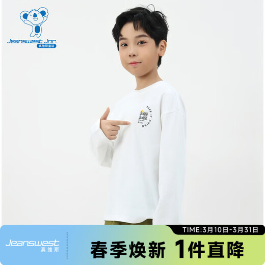 Jeanswest Jeanswest children's loose cotton long-sleeved T-shirt 2026 spring new large and medium-sized children's tops same style in shopping malls off-white 2110 110 cm