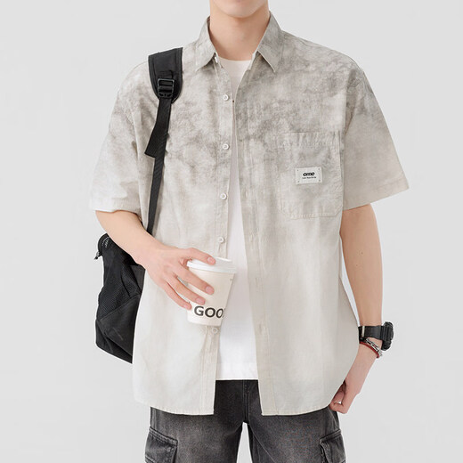 Playboy (PLAYBOY) pure cotton short-sleeved shirt men's summer ice-like thin quarter-sleeved shirt trendy gradient color half-sleeved shirt jacket 6503 blue 2XL recommended 150-170Jin Jin equals 0.5 kg