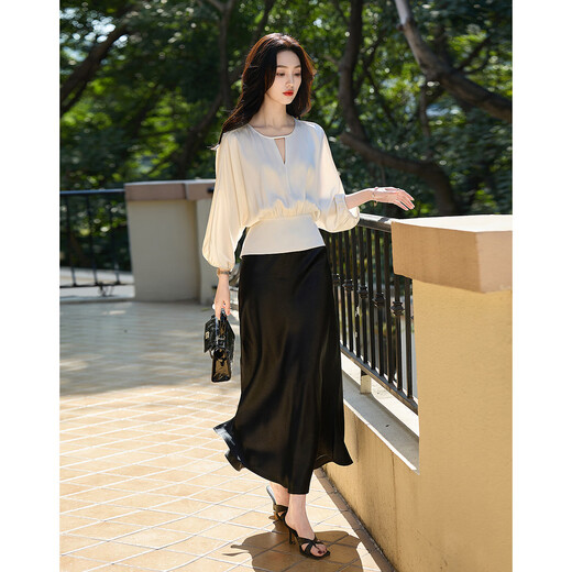 Demana Silky Drape Summer Elegant Satin Glossy Silk Shirt Pleated Strap Sleeve Shirt Women's Top