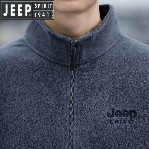 JEEP SPIRIT Jeep Polar Fleece Men's Jacket Spring and Autumn New Fleece Sweatshirt Men's Plus Size Jacket Men's Fleece Warm Sapphire Blue M 100-120Jin Jin is equal to 0.5 kg