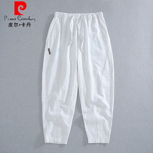 Pierre Cardin pantalones de algodón y lino pantalones de lino cónicos finos, sueltos y transpirables de verano para hombre 2026 nuevos pantalones casuales de nueve puntos de ramio verde militar fresco y transpirable S adecuado para 90-110 Jin Jin equivale a 0,5 kg