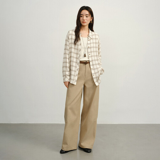 Sudian (WHiteALLUSION) retro plaid long-sleeved shirt 2026 spring new style relaxed casual off-shoulder loose commuting top 5928