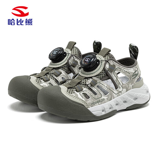 HOBIBEAR children's shoes summer children's toe-cap sandals knob buckle outdoor girls' beach shoes medium and large children's shoes 621305 military green 28