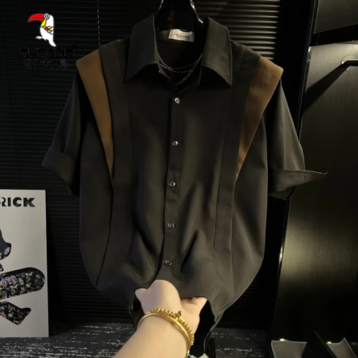 Woodpecker (TUCANO) new summer style contrasting color loose lapel short-sleeved shirt men's trendy casual fashion versatile shirt thin white XL 140Jin Jin is equal to 0.5 kg within