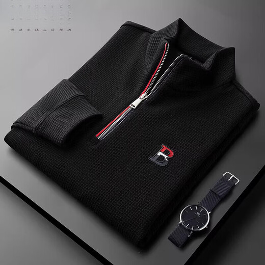 B PRORSUM Burberry zipper stand collar sweatshirt spring and autumn new fashion trend slim men's cotton T-shirt black M 165