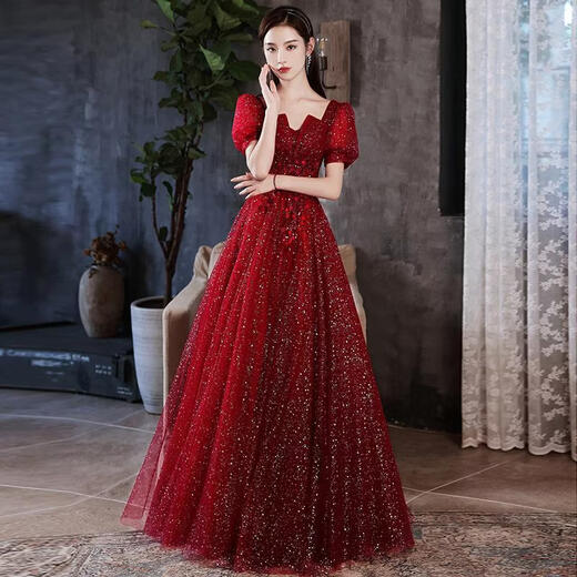 Mofu Toast Wear Bridal 2026 Spring and Autumn Red Wedding Banquet Puffy Gauze Skirt Engagement Evening Gown Skirt Lotus Pink XS