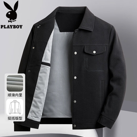 花花公子男士夹克春秋季新款潮牌百搭工装茄克衫中青年翻领高级感休闲外套