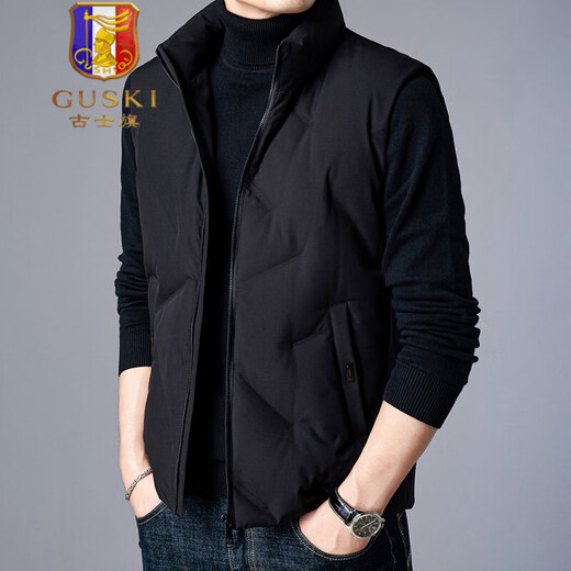 GUSKI luxury high-end brand down vest men's stand-up collar thickened vest versatile vest casual warm jacket black - exquisite gift box XL (180)