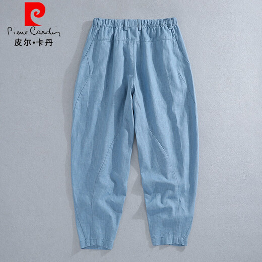 Pierre Cardin pantalones de algodón y lino pantalones de lino cónicos finos, sueltos y transpirables de verano para hombre 2026 nuevos pantalones casuales de nueve puntos de ramio verde militar fresco y transpirable S adecuado para 90-110 Jin Jin equivale a 0,5 kg