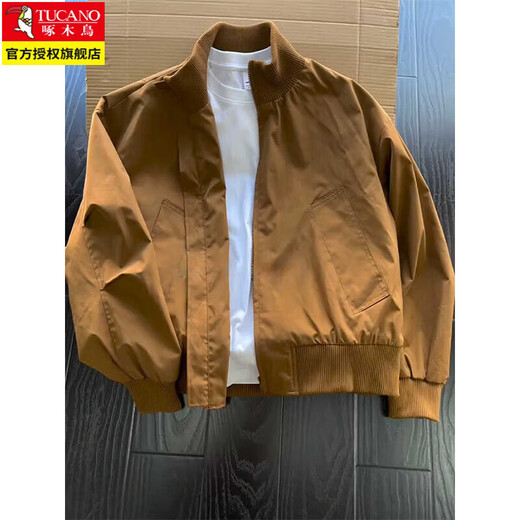 Woodpecker (TUCANO) American flight jacket men's spring fashion brand short baseball uniform heavy stiff work jacket brown XL (recommended 130-150Jin Jin equals 0.5 kg)