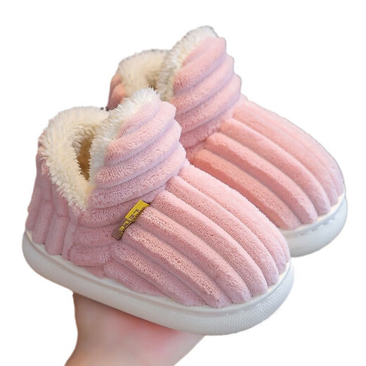 Zhizhou children's cotton slippers autumn and winter with heel for boys and girls, wool slippers for boys and girls, winter non-slip cotton shoes for 3-8 years old, gray with heel, size 34/35, inner length 21cm, suitable for 8-9 years old