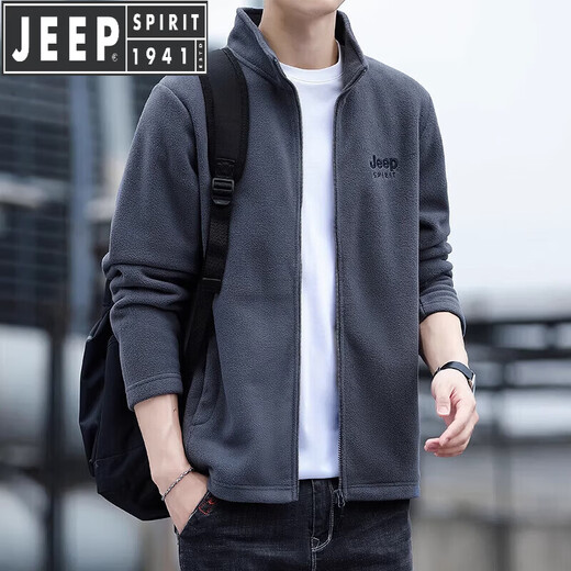 JEEP SPIRIT Jeep Polar Fleece Men's Jacket Spring and Autumn New Fleece Sweatshirt Men's Plus Size Jacket Men's Fleece Warm Sapphire Blue M 100-120Jin Jin is equal to 0.5 kg