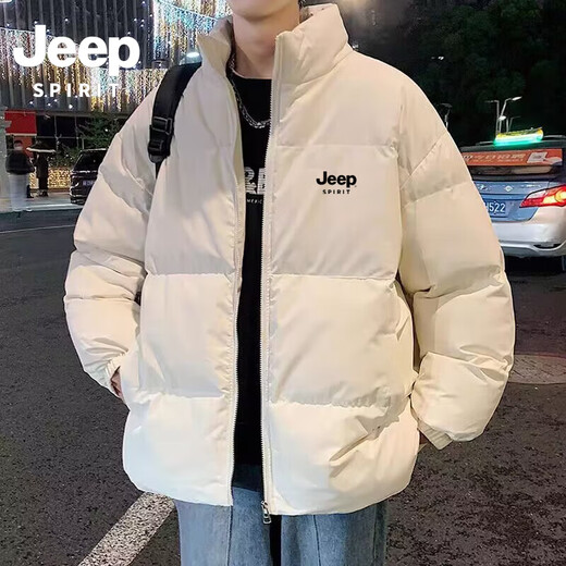JEEP SPIRIT Jeep Winter Hong Kong Style Men's Down Cotton Clothes Loose Trendy Cotton Clothes Students Thickened Warm and Coldproof Bread Jacket Men White XL