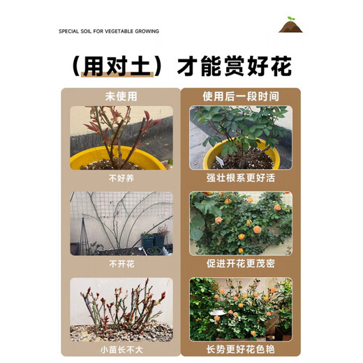 Suelo nutritivo universal para suelo de flores de rosas Suelo nutritivo para el cultivo de flores Suelo de turba universal Fertilizante especial para flores y rosas en macetas domésticas Suelo especial para flores de rosas 30Jin Jin equivale a 0,5 kg. Las flores son llenas y coloridas y el período de floración es más largo.