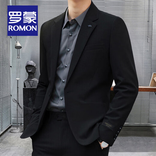 Luo Meng flagship store high-end customized casual suit men's formal spring and autumn business small suit wedding dress jacket black suit + trousers XL size (recommended 121-140Jin Jin equals 0.5 kg)