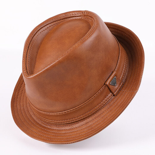 Feshelan top hat gentleman hat men's sheepskin hat cowboy hat top hat Korean style outdoor leisure middle-aged and elderly hat black cowhide fashion style extra large (61-62cm)