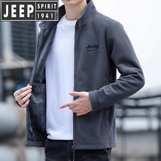 JEEP SPIRIT Jeep Polar Fleece Men's Jacket Spring and Autumn New Fleece Sweatshirt Men's Plus Size Jacket Men's Fleece Warm Sapphire Blue M 100-120Jin Jin is equal to 0.5 kg