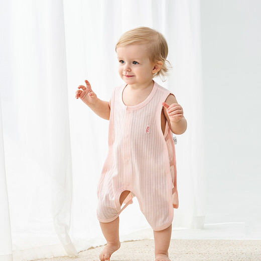 Tongtai (TONGTAI) baby sleeveless jumpsuit summer pure cotton baby clothes children's pipa clothing open crotch crawler suit pink 73cm