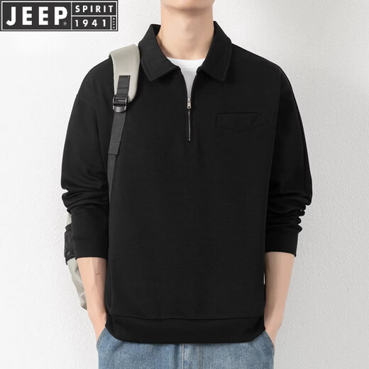 JEEP SPIRIT half-zip sweatshirt men's spring and autumn new lapel Polo shirt loose casual bottoming long-sleeved T-shirt men's 698 dark gray M