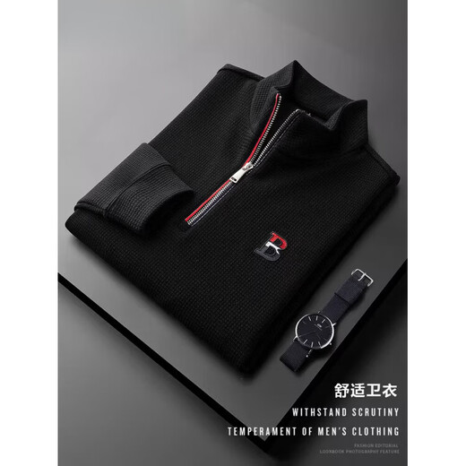 B PRORSUM Burberry zipper stand collar sweatshirt spring and autumn new fashion trend slim men's cotton T-shirt black M 165