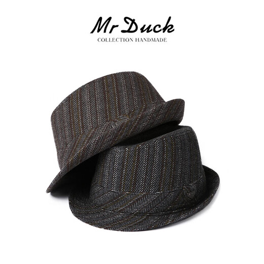 Mr DUCK new autumn and winter new British style herringbone wool jazz top hat outdoor warm hat for men and women MW36 MW362133 medium gray wheat brown (top hat S (52-55cm
