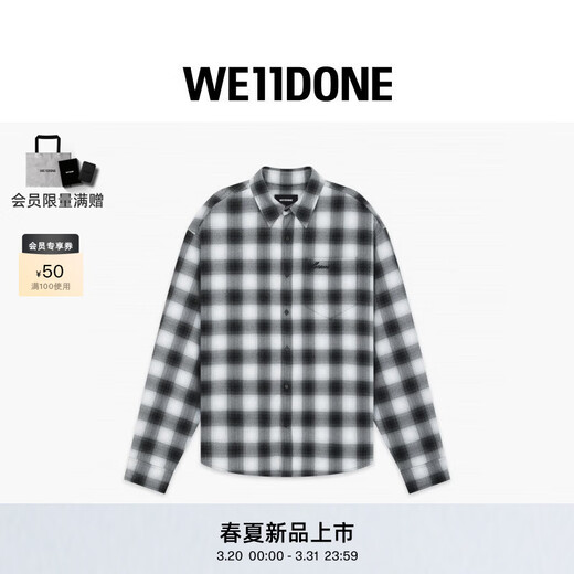 WE11DONE Celebrity Same Style 26 Spring New Arrival Plaid Shirt Urban Style Casual Fashion Daily Black XS