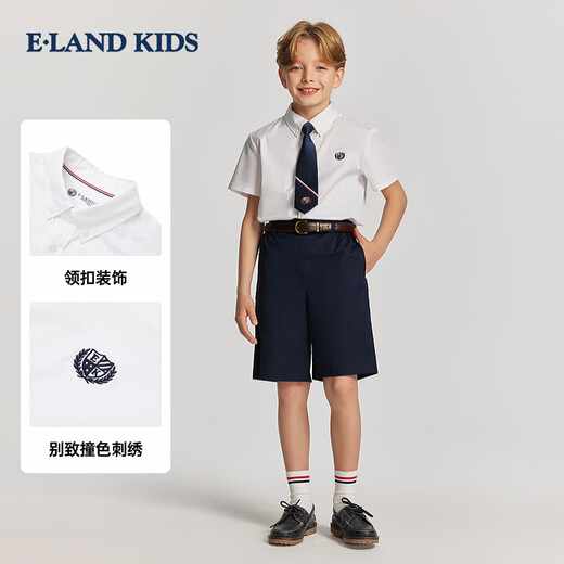 E LAND KIDS pedophile boys' shirt 26 summer new casual college style embroidered lapel short sleeve Ivory ivory/39 140