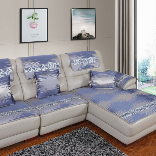 Xinyuhe leather sofa cushion, special anti-slip cushion for summer, simple fabric, universal for all seasons, imperial concubine combination sofa cover, custom blue simulated silk non-slip cushion, leather edge 70*80cm