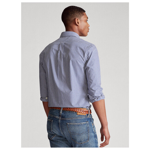 RL Ralph Lauren 2026 new business casual plaid long-sleeved shirt pure cotton men's shirt Sapphire XS 100-120Jin Jin equals 0.5 kg