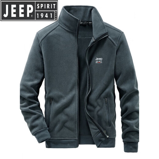 JEEP SPIRIT Jeep outdoor fleece jacket for men spring and autumn new style young and middle-aged polar fleece sweatshirt for men with velvet stand-up collar jacket JC7375 blue M recommended 100-120Jin Jin equals 0.5 kg