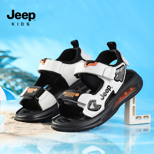 JEEP Boys' Shoes 2024 Summer New Beach Casual Children's Sandals Comfortable, Lightweight Soft Soled Girls' Shoes Trendy Brand 9005 White Orange 26 / Inner Length About 16.5cm