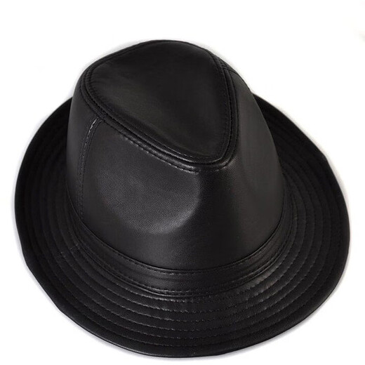 Feshelan top hat gentleman hat men's sheepskin hat cowboy hat top hat Korean style outdoor leisure middle-aged and elderly hat black cowhide fashion style extra large (61-62cm)