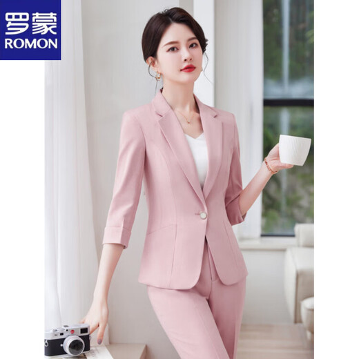 ROMON 2026 summer new style mid-sleeve suit suit for women, high-end, small, professional, casual, small suit jacket, green single-piece suit jacket XL recommended 109-119 Jin Jin equals 0.5 kg