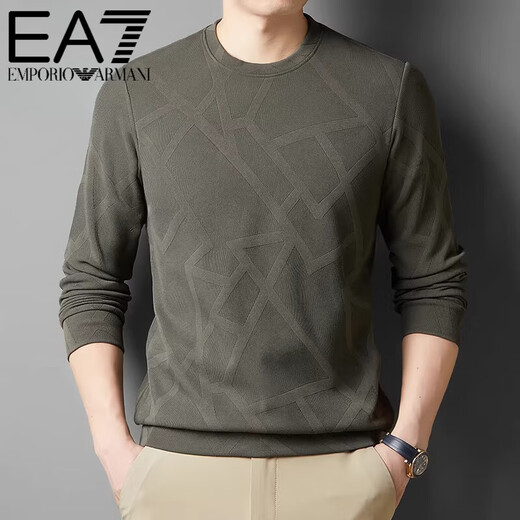 EA7 Armani men's sweatshirt spring and autumn pure cotton round neck long-sleeved T-shirt men's striped loose bottoming shirt with autumn coat T 23172025 wine red M 165 recommended 120Jin Jin is equal to within 0.5 kg