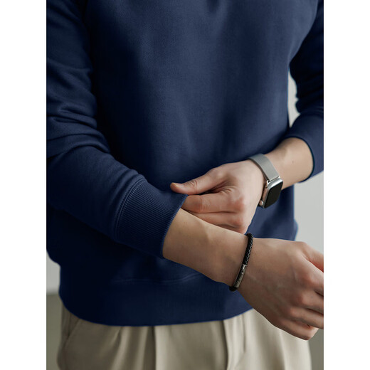 KBXNG Men's Wear 2026 Spring New Loose Long Sleeve T-shirt Men's Commuting Versatile Solid Color Bottoming Pullover Sweatshirt Ink Blue S