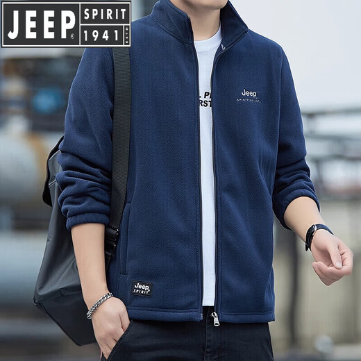 JEEP SPIRIT Jeep outdoor fleece jacket for men spring and autumn new style young and middle-aged polar fleece sweatshirt for men with velvet stand-up collar jacket JC7375 blue M recommended 100-120Jin Jin equals 0.5 kg