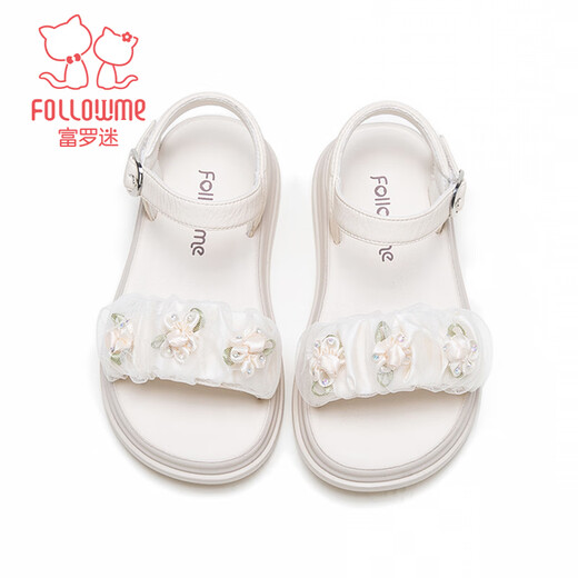 Fuluo Mi Girls Sandals 26 Summer New Sweet and Style Princess Shoes Little Girls Soft Sole Breathable Shoes Beige 30