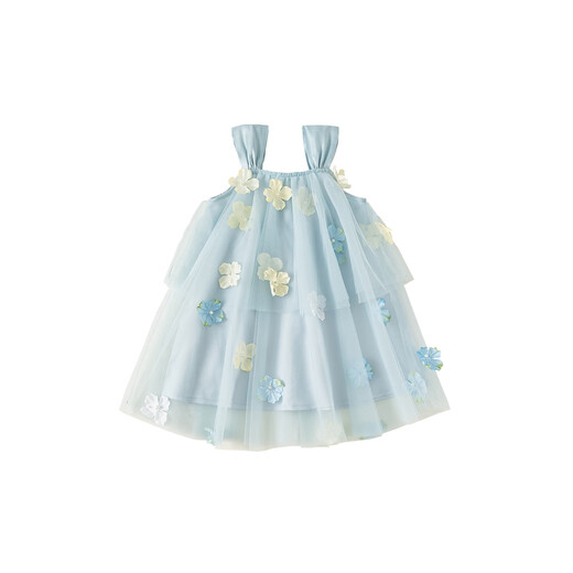 INSBOBO Girls Princess Dress 2026 Summer New Baby Suspender Skirt Children's Good-looking Gauze Skirt Western Style Clothes Blue 140