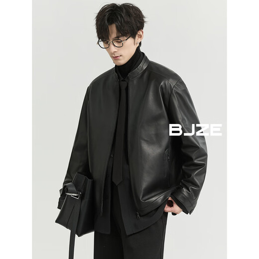 Piaget Zall BJZE men's 24 winter new high-end genuine leather jacket men's small stand-up collar executive commuting sheepskin jacket jet black 2XL