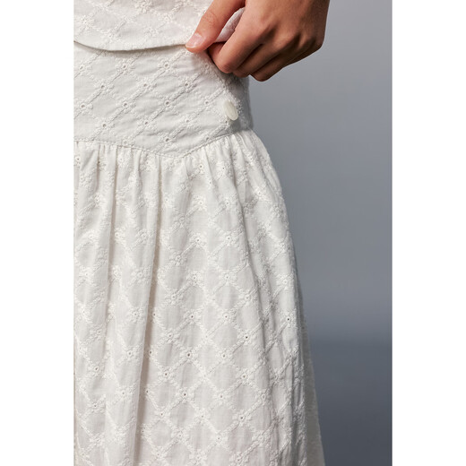 ELLE KIDS French resort style three-dimensional embroidered cotton A-line skirt for girls summer new versatile high-waisted mid-length skirt