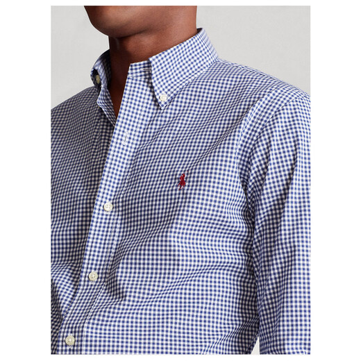 RL Ralph Lauren 2026 new business casual plaid long-sleeved shirt pure cotton men's shirt Sapphire XS 100-120Jin Jin equals 0.5 kg