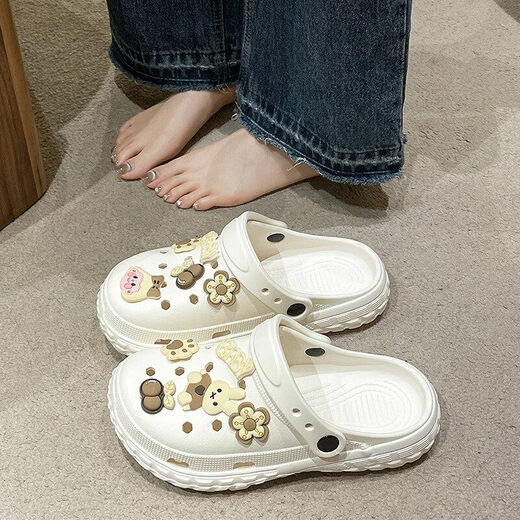 GPHF Japanese children's slippers new summer clogs for outdoor wear indoor home non-slip big children's slippers for women casual pregnant women white simple model 38-39 standard size
