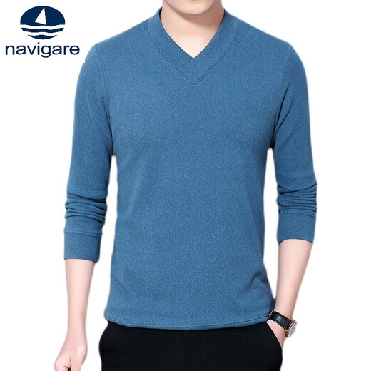 Navigare youth long-sleeved pullover casual solid color sweatshirt men's new velvet cationic V-neck slim spring and autumn outer wear 1619 Gray L Recommended weight 120-140Jin Jin equals 0.5 kg