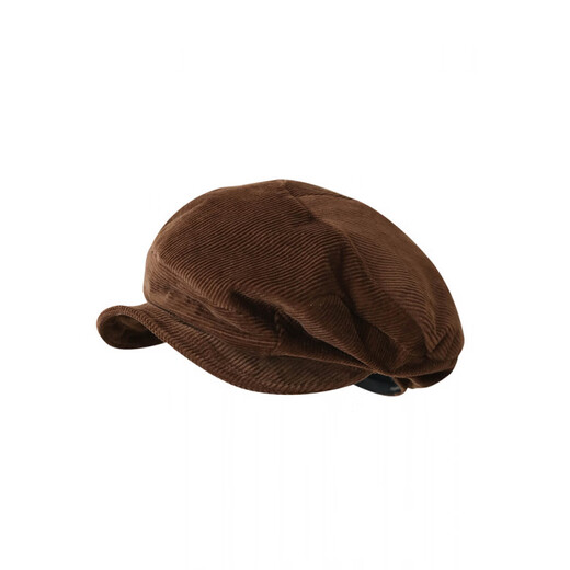 Shijanu Korean Retro Corduroy Newsboy Cap Brown Irregular Wide Brim Beret Khaki One Size (55-59cm) Adjustable