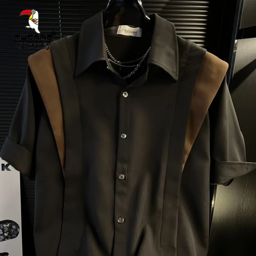 Woodpecker (TUCANO) new summer style contrasting color loose lapel short-sleeved shirt men's trendy casual fashion versatile shirt thin white XL 140Jin Jin is equal to 0.5 kg within