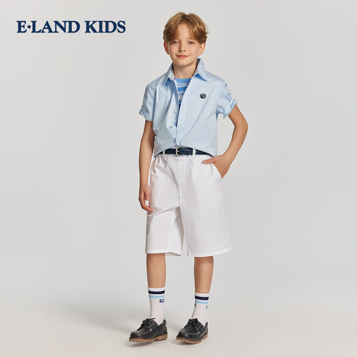 E LAND KIDS pedophile boys' shirt 26 summer new casual college style embroidered lapel short sleeve Ivory ivory/39 140