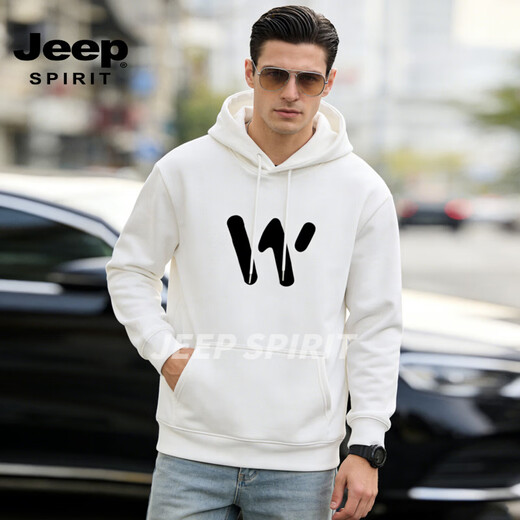 JEEP SPIRIT Hooded Sweatshirt Men's 2026 Spring New Loose Casual Versatile Jacket Fashion Simple Letter Print Top Men White S