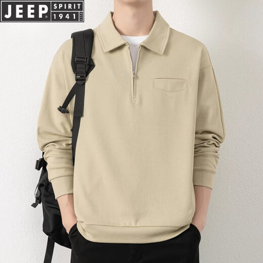 JEEP SPIRIT half-zip sweatshirt men's spring and autumn new lapel Polo shirt loose casual bottoming long-sleeved T-shirt men's 698 dark gray M