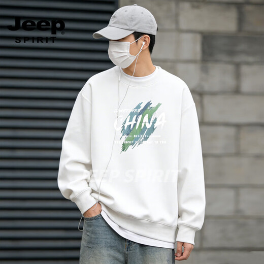 JEEP SPIRIT crew neck sweatshirt men's 2026 spring new loose casual bottoming shirt men's long-sleeved top jacket black S